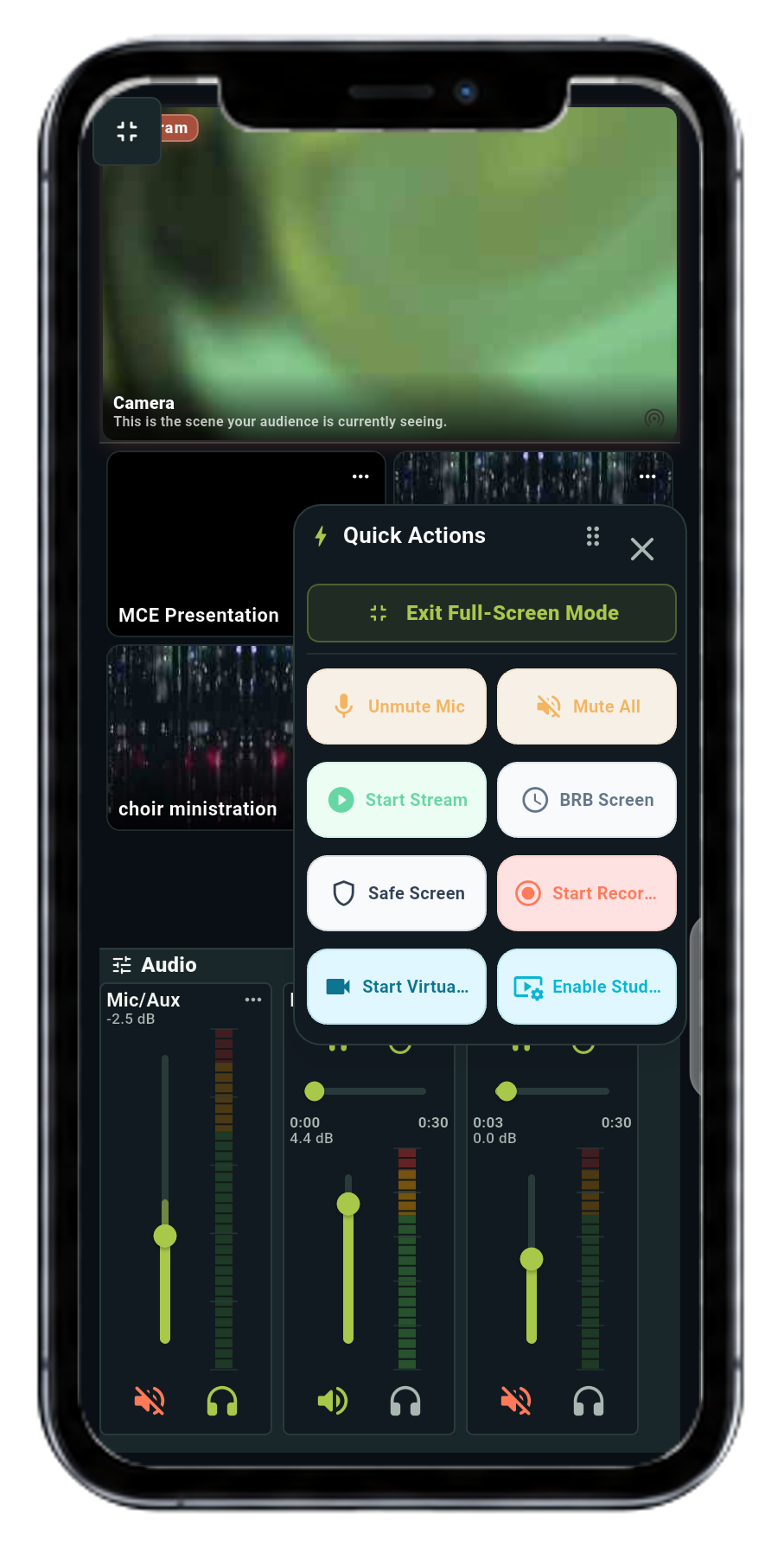 DeckPilot on a phone with the Quick Actions panel open